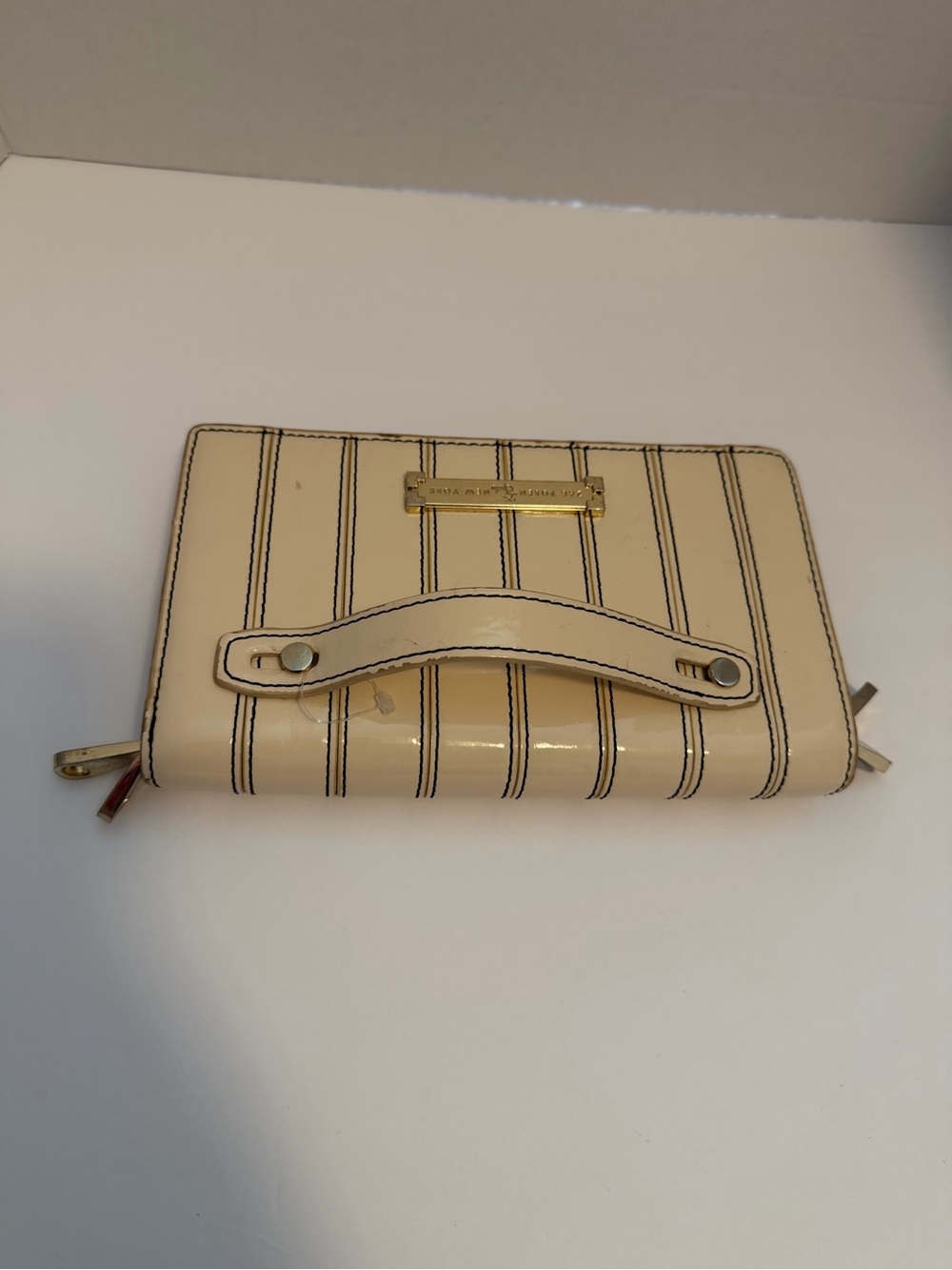 kate spade Cream Patent Wallet with Pinstripes